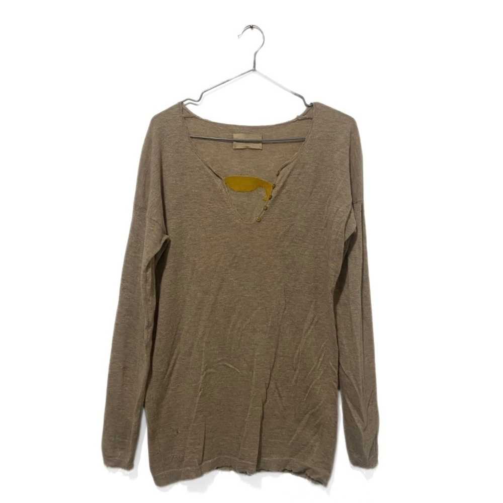 Zadig & Voltaire Tan/Cream Celsa 100% Cashmere Distressed Henley Sweater